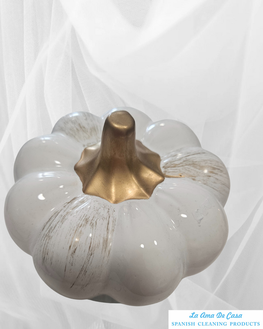 Medium size ceramic pumpkin white & gold