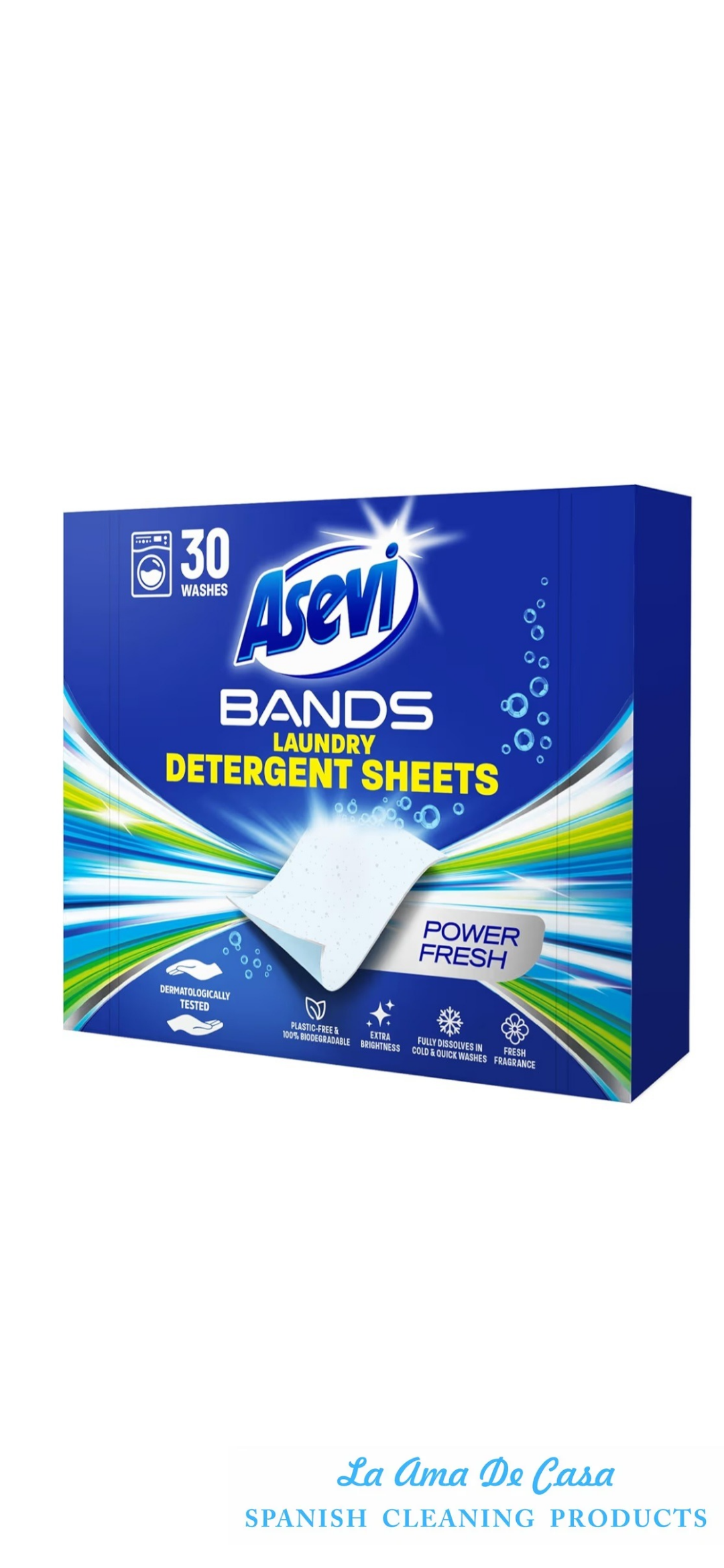 Asevi power fresh Laundry Detergent Sheets – Eco Friendly Washing Sheets – Travel Friendly Laundry Detergent – Spanish Cleaning Product UK