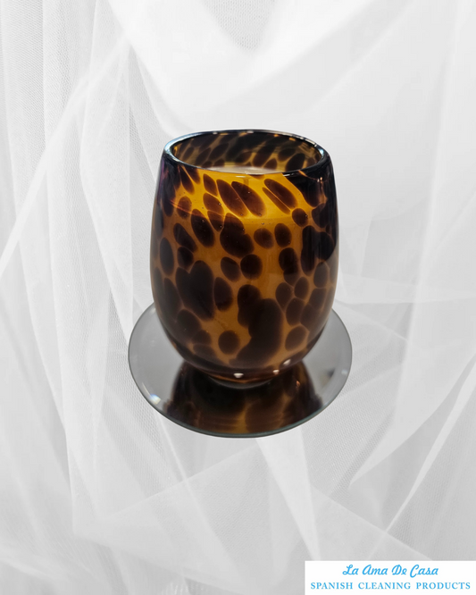 Stemless wine glass candle- leopard print